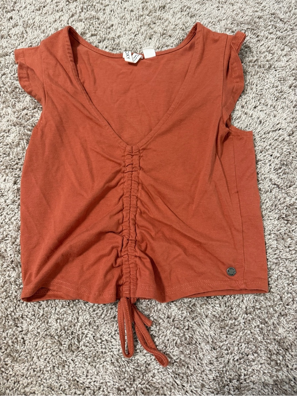 Roxy Rust Tie-Front Ruched Crop Top